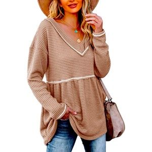 Waffle V Neck Tunic Sweater